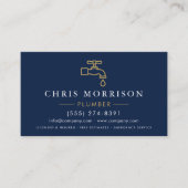 Minimalistischer Klempner Navy Blau Gold QR-Code Visitenkarte (Vorderseite)