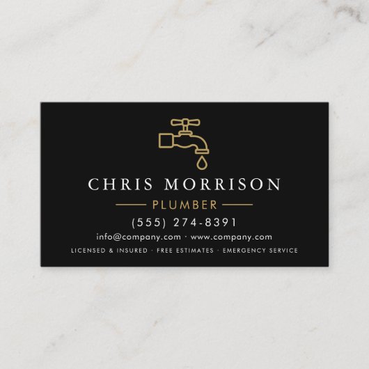 Minimalistischer Klempner Schwarz Gold QR-Code Visitenkarte (Vorderseite)