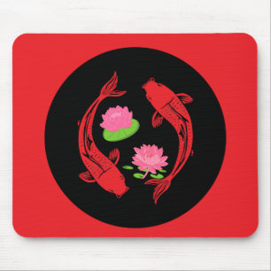 Minimalistischer Koi-Fisch-Wirbel mit Wasserlilien Mousepad