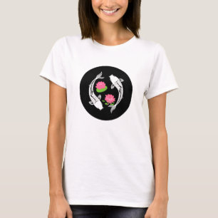 Minimalistischer Koi-Fisch-Wirbel mit Wasserlilien T-Shirt