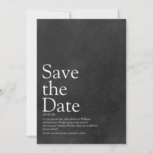 Minimalistischer Kopfbrett Save the Date Definitio (Vorderseite)