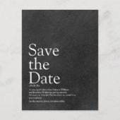 Minimalistischer Kopfbrett Save the Date Definitio Ankündigungspostkarte (Vorderseite)
