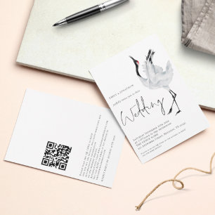 Minimalistischer Kranich Vogel QR Code Hochzeit Einladung