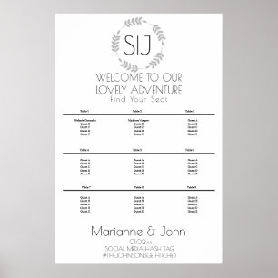 Minimalistischer Kranz Hochzeits-Logo Sitzplan Poster