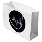 Minimalistischer Kreis moderner Monogramm-Anfangsn Große Geschenktüte (Rückseite Schrägansicht)