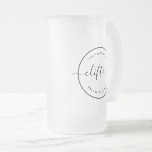 minimalistischer Kreis-Monogramm-Name Mattglas Bierglas (VorderseiteRechts)