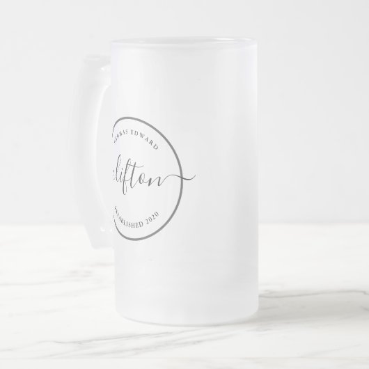 minimalistischer Kreis-Monogramm-Name Mattglas Bierglas (Vorderseite Links)