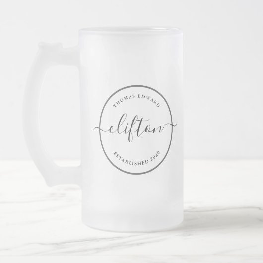 minimalistischer Kreis-Monogramm-Name Mattglas Bierglas (Links)