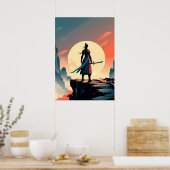Minimalistischer Krieger mit Schwert-Gaming Poster (Küche)