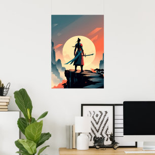 Minimalistischer Krieger mit Schwert-Gaming Poster