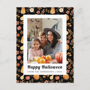 Minimalistischer Kürbis Vintage Frohes Halloween 1 Feiertagspostkarte