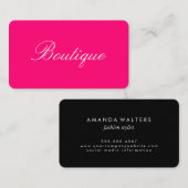 Minimalistischer, kursiver Text, Hot Pink Black Visitenkarte (Vorne/Hinten)