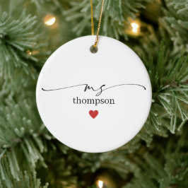 Minimalistischer Lehrer-Name-Schmuck mit Herz Keramik Ornament