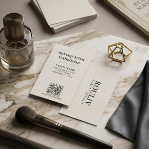 Minimalistischer Leinen-Kohle-Makeup-Artist-QR-Cod Visitenkarte