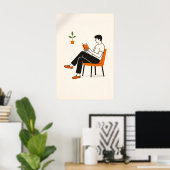 Minimalistischer Leser Illustrationsdruck, Moderne Poster (Heimbüro)