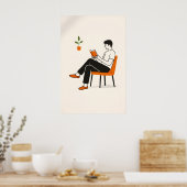 Minimalistischer Leser Illustrationsdruck, Moderne Poster (Küche)