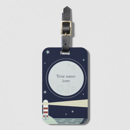 Minimalistischer Leuchtturm mit Mond und Sternen Gepäckanhänger (Vorderseite Vertikal)