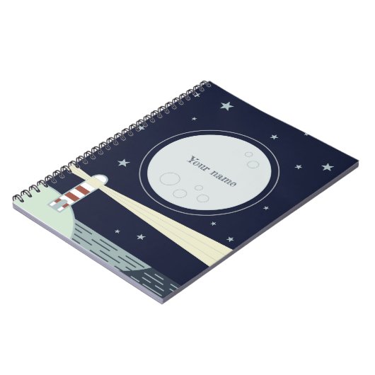 Minimalistischer Leuchtturm mit Mond und Sternen Notizblock (Linke Seite)