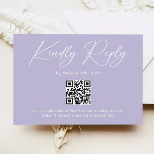 Minimalistischer Lila Lavendel QR Code Hochzeit RS Begleitkarte