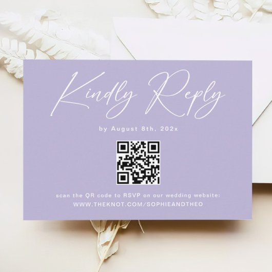 Minimalistischer Lila Lavendel QR Code Hochzeit RS Begleitkarte