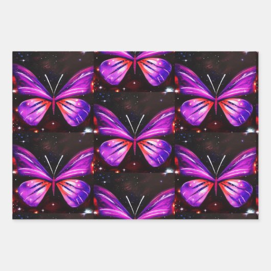 Minimalistischer Lila Schmetterling Geschenkpapier Set (Vorderseite)