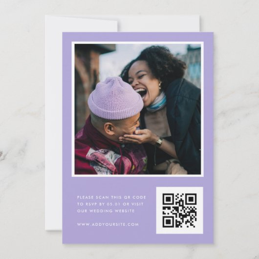 Minimalistischer Lilac Lavendel-Grenzrahmen QR-Cod Einladung (Rückseite)