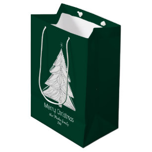 Minimalistischer Line-Art Weihnachtsbaum mit geome Mittlere Geschenktüte
