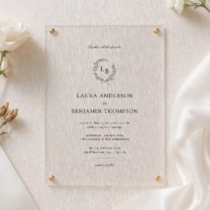 Minimalistischer Lorbeerkranz-Hochzeitskamm Acryleinladungen