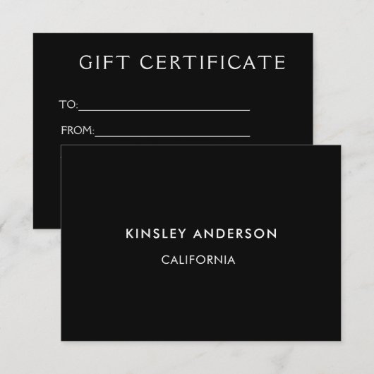 Minimalistischer Luxus-Black-Geschenkschein (Vorne/Hinten)