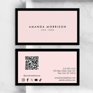 Minimalistischer Luxus Black/Pink QR Code Social M Visitenkarte