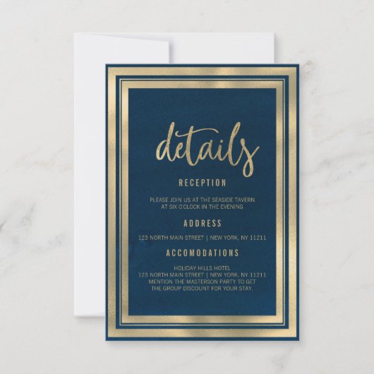 Minimalistischer Luxus Goldmedaille Blaue Hochzeit Einladung (Vorderseite)