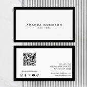 Minimalistischer Luxus Schwarz/Weiß QR Code Social Visitenkarte