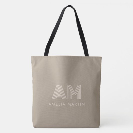 Minimalistischer Luxus Warm Taupe Monogramm Tasche (Vorderseite)