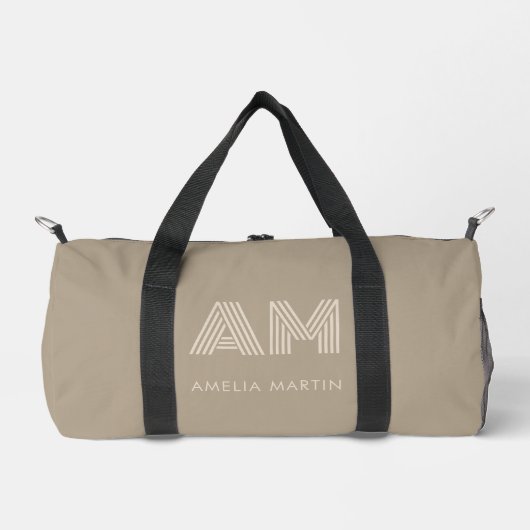 Minimalistischer Luxus Warmes Taupe Monogramm Duffle Bag (Vorderseite)