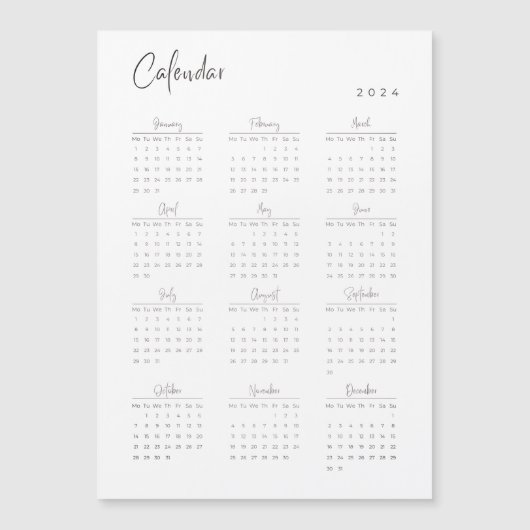 Minimalistischer Magnetkalender 2024 Magnetkarte (Vorderseite)