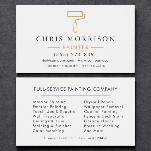 Minimalistischer Maler Weiß Gold Modern Visitenkarte