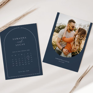 Minimalistischer Marinebogen-Fotokalender Save the Einladung