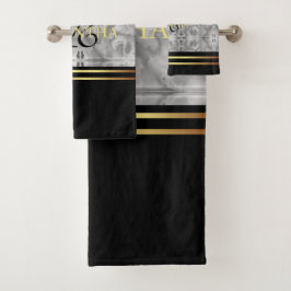 Minimalistischer Marmor aus schwarzgrauen Streifen Badhandtuch Set