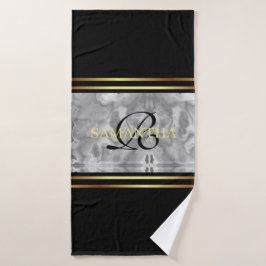 Minimalistischer Marmor aus schwarzgrauen Streifen Badhandtuch Set