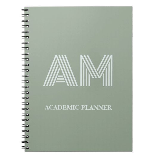 Minimalistischer Matcha-Salbei-Grün-Monogramm Notizblock (Vorderseite)