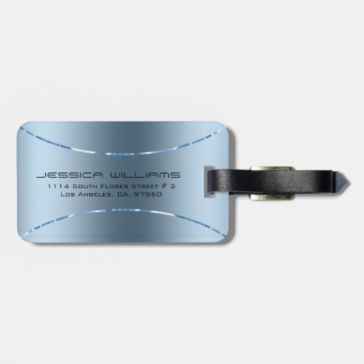Minimalistischer metallischer blauer Hintergrund Gepäckanhänger (Rückseite horizontal)