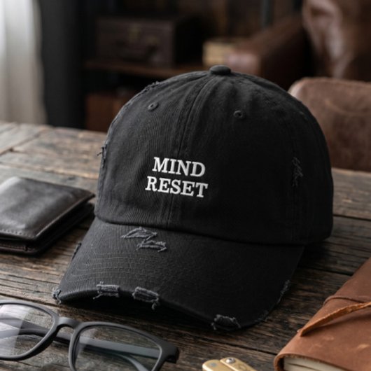 Minimalistischer Mind Reset abgenutzte schwarze Ka Bestickte Baseballkappe