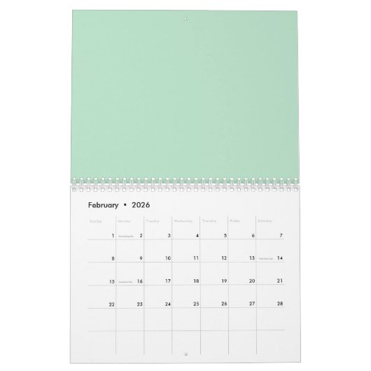 Minimalistischer Minze Grüne Mauer Kalender (Feb 2026)