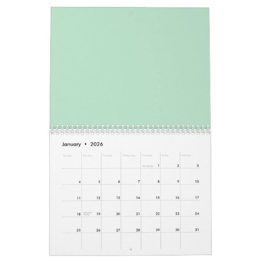 Minimalistischer Minze Grüne Mauer Kalender (Jan 2026)