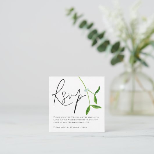 Minimalistischer Mistletoskript QR Code Wedding RS Begleitkarte (Stehend Vorderseite)
