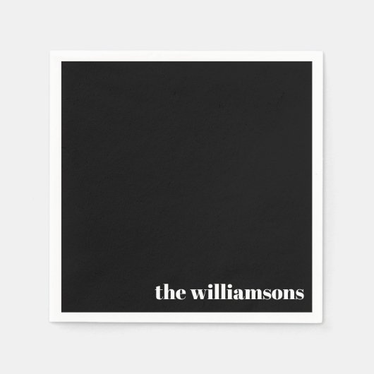 Minimalistischer Mit Monogramm Name Retro Schwarz- Serviette (Vorderseite)