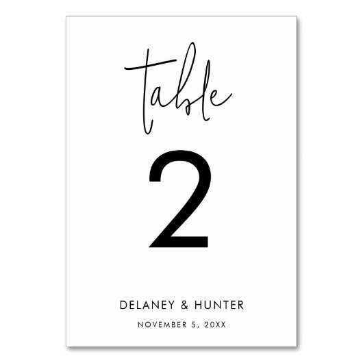 Minimalistischer Mixed Schriftart bearbeitbar Tischnummer (Vorderseite)