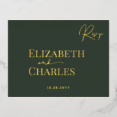 Minimalistischer moderner eleganter RSVP für grüne Folie Einladungspostkarte (Vorderseite)