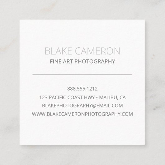 Minimalistischer moderner Fotograf Quadratische Visitenkarte (Rückseite)