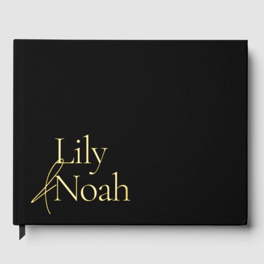 Minimalistischer, moderner Goldfilm und Schwarze H Gästebuch (Vorderseite)